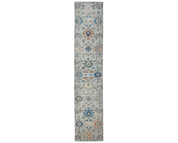 12 Ft Silver Gray Aryana Afghan Hand Knotted Veg Dye Wool Runner Rug